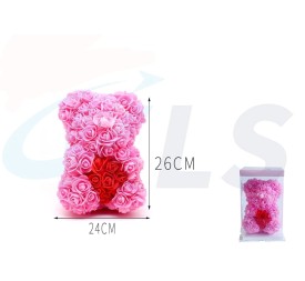 DECORACION DE ROSAS OSO PINK CON CORAZON