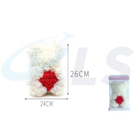 DECORACION DE ROSAS OSO BLANCO CON CORAZON
