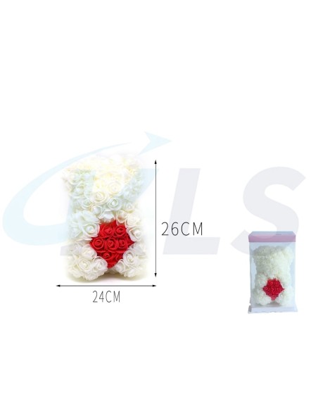 DECORACION DE ROSAS OSO BLANCO CON CORAZON