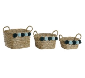 CESTA SET 3 SEAGRASS POLIESTER 30X30X37 TURQUESA