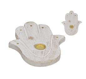 PORTA INCIENSO CONO HAMSA 13X11 CM BLANCO ORO