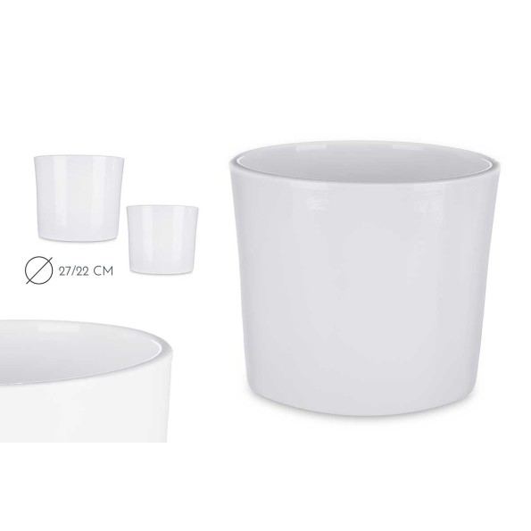 SET 2 MACETAS CERAMICA CILINDRO 22 27CM BLANCA