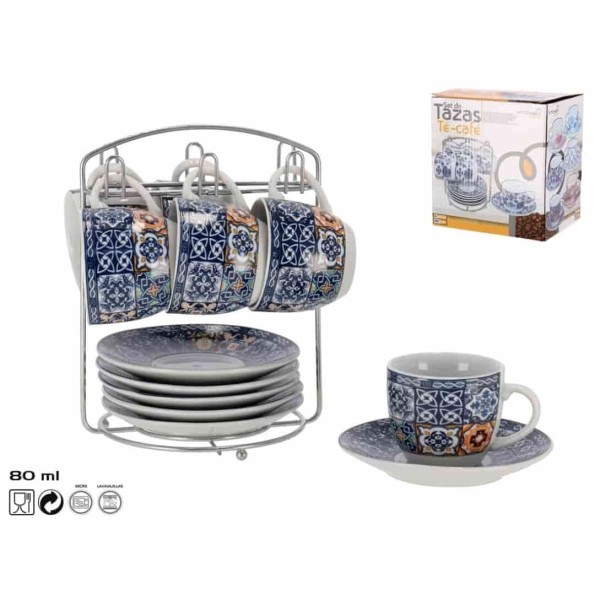 SET6 TAZAS CAFE MANDALA 80CC C/PLAT+SPRT