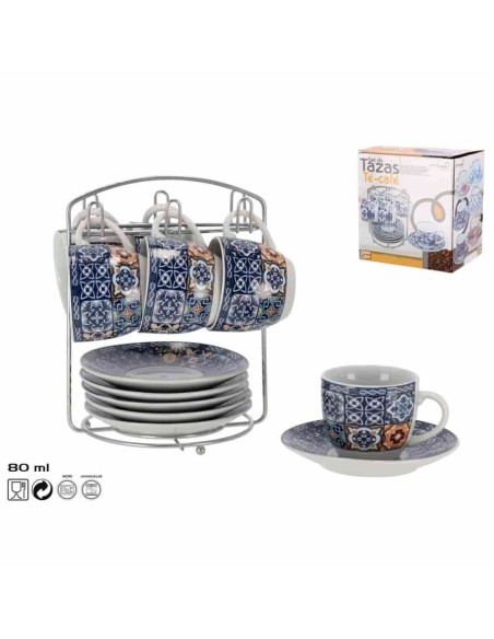 SET6 TAZAS CAFE MANDALA 80CC C/PLAT+SPRT