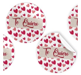 R.250 ETIQUETAS REDONDAS CORAZONES "Te Quiero"