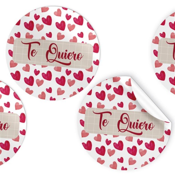 R.250 ETIQUETAS REDONDAS CORAZONES "Te Quiero"