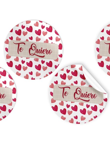 R.250 ETIQUETAS REDONDAS CORAZONES "Te Quiero"