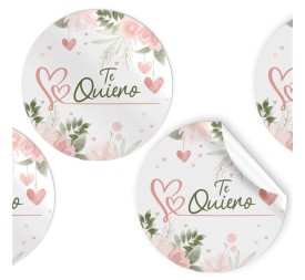 R.250 ETIQUETAS REDONDAS FLORES "Te Quiero"