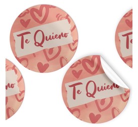 R.250 ETIQUETAS REDONDAS HEART "Te Quiero"