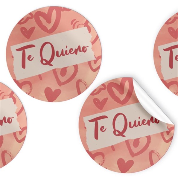 R.250 ETIQUETAS REDONDAS HEART "Te Quiero"