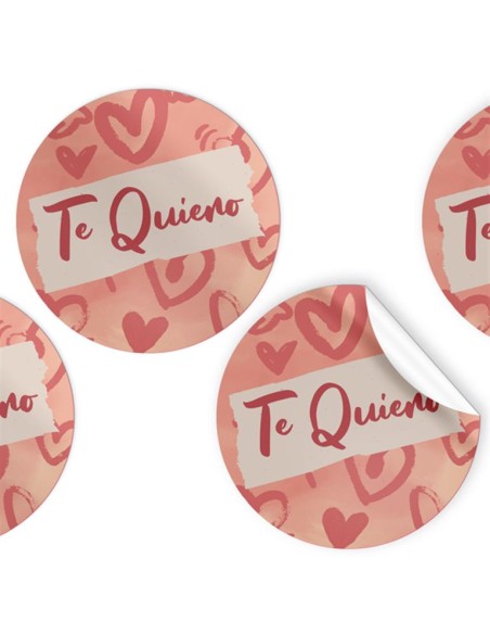 R.250 ETIQUETAS REDONDAS HEART "Te Quiero"