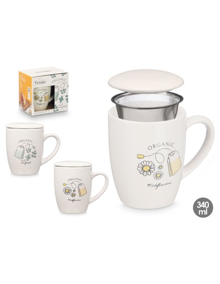 TAZA PORCELANA ORGANIC TAPA FILTRO SURT 2 340ML