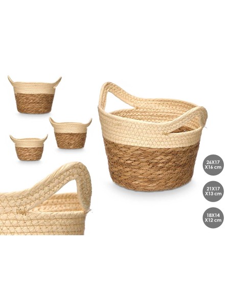 SET 3 CESTOS REDONDOS ASAS 16CM ALTO NATURAL