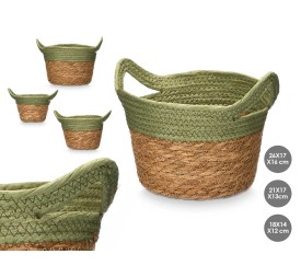 SET 3 CESTOS REDONDOS ASAS 16CM ALTO VERDE