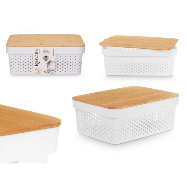 CAJA MULTIUSOS PERFORADA TAPA BAMBU MDN BLANC 14CM