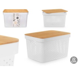 CAJA MULTIUSOS PERFORADA TAPA BAMBU GRD BLANC 22CM