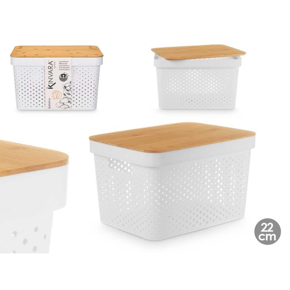 CAJA MULTIUSOS PERFORADA TAPA BAMBU GRD BLANC 22CM