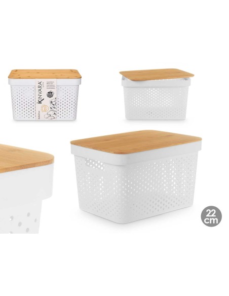 CAJA MULTIUSOS PERFORADA TAPA BAMBU GRD BLANC 22CM