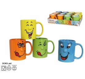 TAZA MUG CERAMICA FUNNY FACES 330ML 4 SU