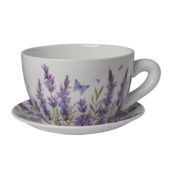 MACETERO CERAMICA LAVANDA  TAZA+PLATO CM23*19*12