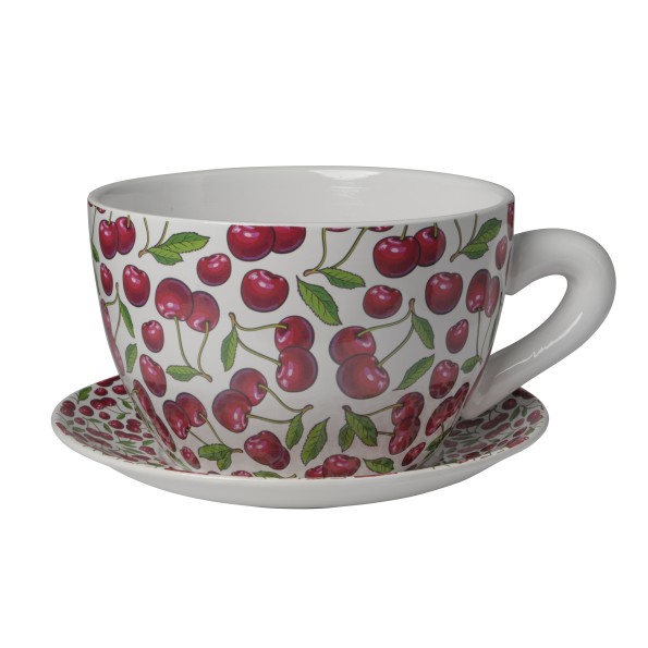 MACETERO CERAMICA CEREZAS TAZA+PLATO CM23*19*12