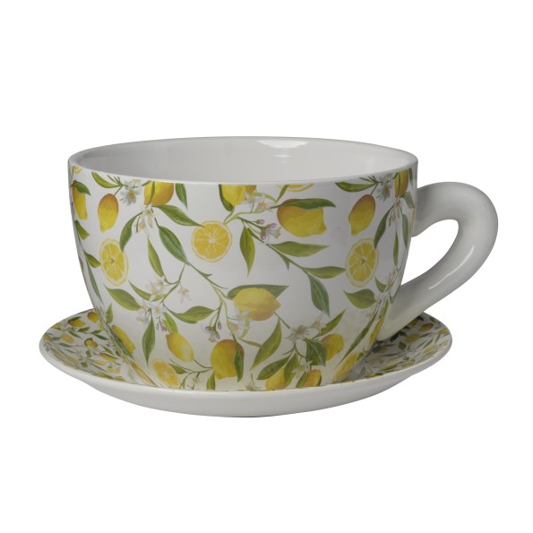 MACETERO CERAMICA LIMONES TAZA+PLATO CM23*19*12