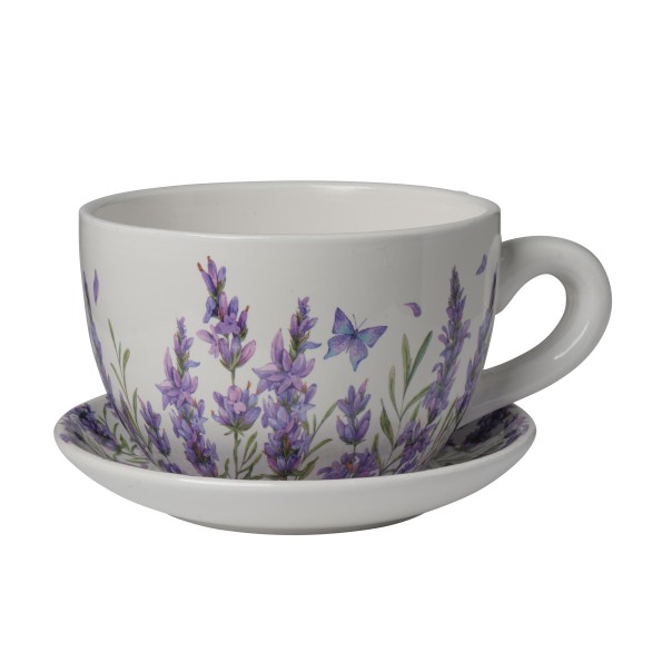 MACETERO CERAMICA LAVANDA TAZA+PLATO CM19*15*10