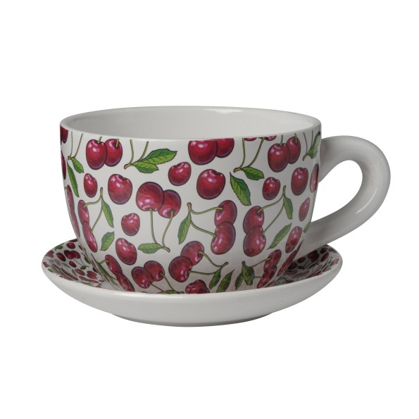 MACETERO CERAMICA CEREZAS TAZA+PLATO CM19*15*10