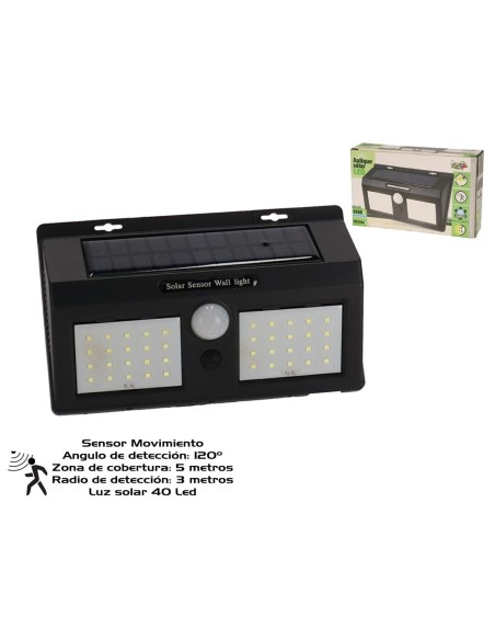 LUZ SOLAR 40 LED C/ SENSOR 19.5X12X4.3 C
