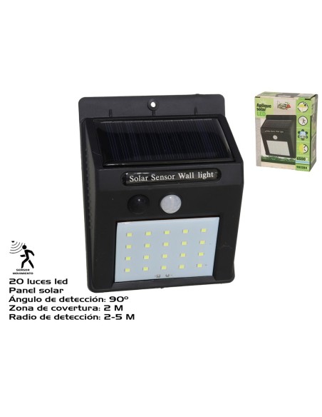 APLIQUE SOLAR EXTERIOR C/SENSOR 20LED 12