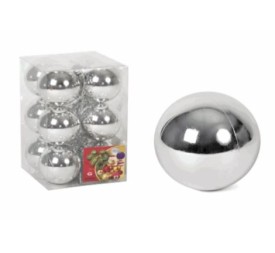 CAJA 12 BOLAS DE NAVIDAD BRILLO PLATA 6C