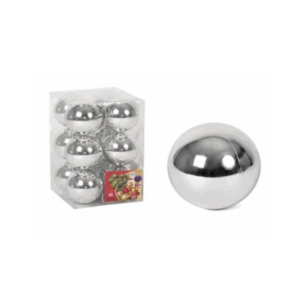 CAJA 12 BOLAS DE NAVIDAD BRILLO PLATA 6C