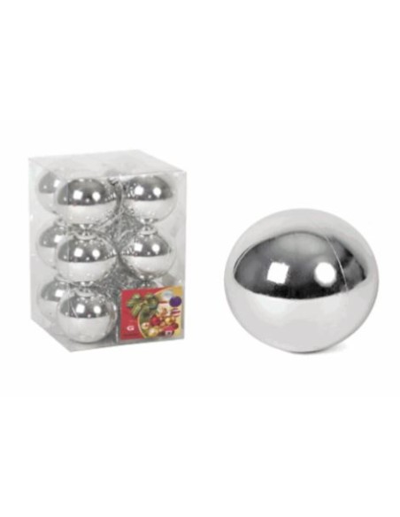 CAJA 12 BOLAS DE NAVIDAD BRILLO PLATA 6C