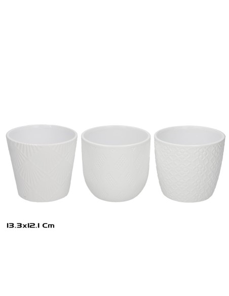 MACETERO HAKIM CERAMICA 3 SURT BLANCO 13,3X12,1 CM