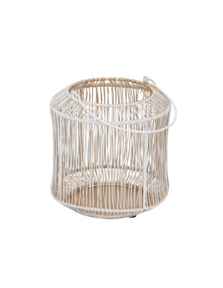 PORTAVELAS CYRUS BLANCO/ORO 13X13X14 CM