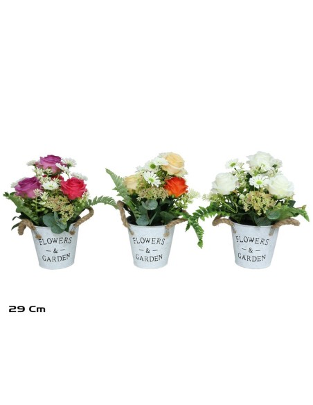 MACETA METAL ROSAS MIX - 29 CM (S)