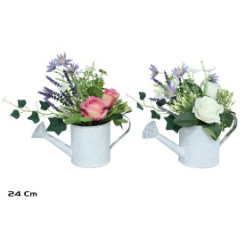 MACETA  REGADERA METAL ROSAS 24CM (S)