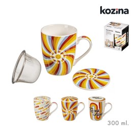 TAZA INFUSION C/ FILTRO 300 ml GOOD VIBES SURT/3