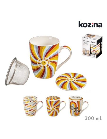 TAZA INFUSION C/ FILTRO 300 ml GOOD VIBES SURT/3