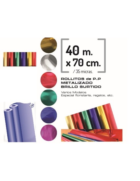 ROLLO P.P METALIZADO BRILLO SURTIDO 70cmx40M