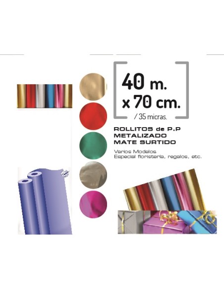 ROLLO P.P. METALIZADO MATE SURTIDO 70CMX40M