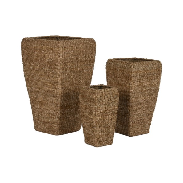 MACETERO SET 3 SEAGRASS METAL 40X40X70 NATURAL