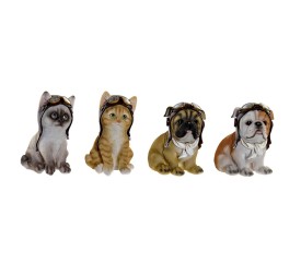 FIGURA RESINA 10X9,5X15,5 GATO PERRO 4 SURT.