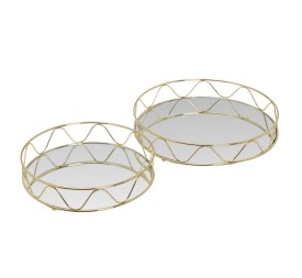 S/2 BANDEJA CRISTAL-METAL ORO 30 X 30 X 6 CM