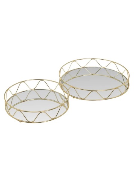 S/2 BANDEJA CRISTAL-METAL ORO 30 X 30 X 6 CM