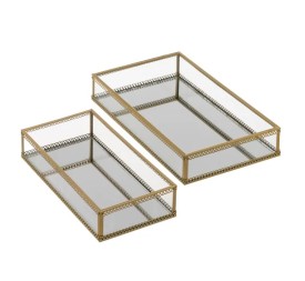 S/2 BANDEJA CRISTAL-METAL ORO 24 X 14 X 4 CM
