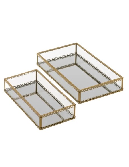 S/2 BANDEJA CRISTAL-METAL ORO 24 X 14 X 4 CM