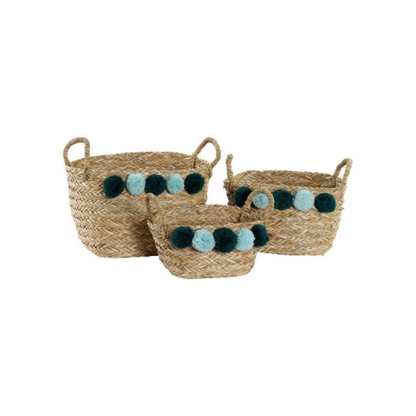 CESTA SET 3 SEAGRASS POLIESTER 30X30X37 TURQUESA