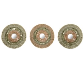 DECORACION PARED SET 3 RAFIA ALGODON 20X1X20 VERDE