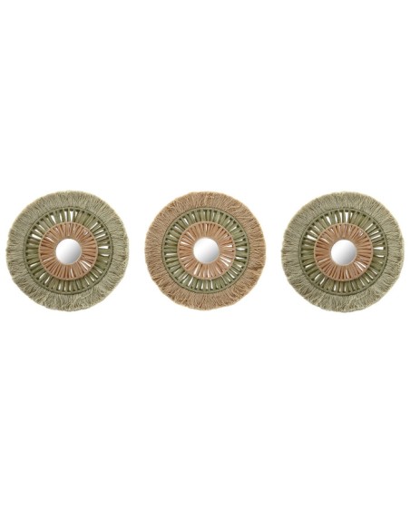 DECORACION PARED SET 3 RAFIA ALGODON 20X1X20 VERDE